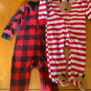 Carter's Red Black Buffalo Plaid & Red Gray Striped Footed One-Piece Set